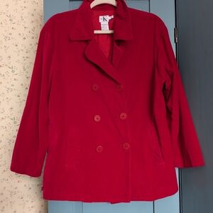 ♥️ Calvin Klein XL Vintage Blazer Velvet Holidays Winter Pop of Red Romance VTG